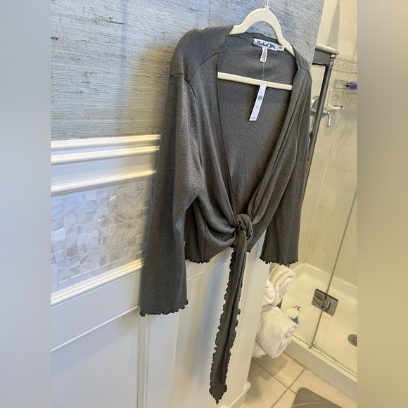 NWT new medium large Anthropologie Michael stars wrapped cardigan tie gray - Picture 6 of 13